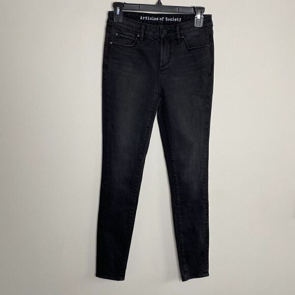 ARTICLES of SOCIETY Womens Black Denim Skinny Jeans EUC Distressed Stretch Sz 26 - Picture 1 of 5